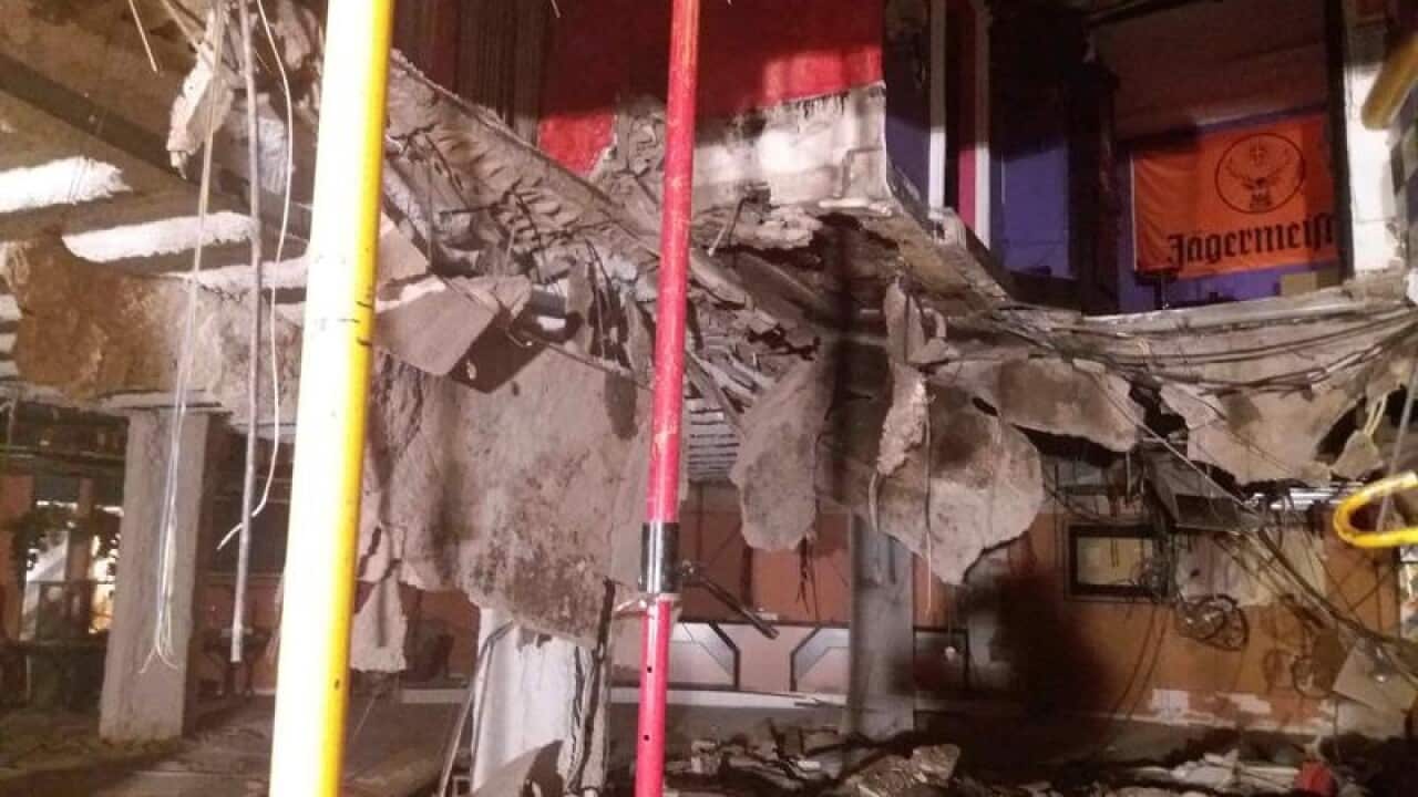 The collapsed floor at the disco club 'Butterfly' in Tenerife.