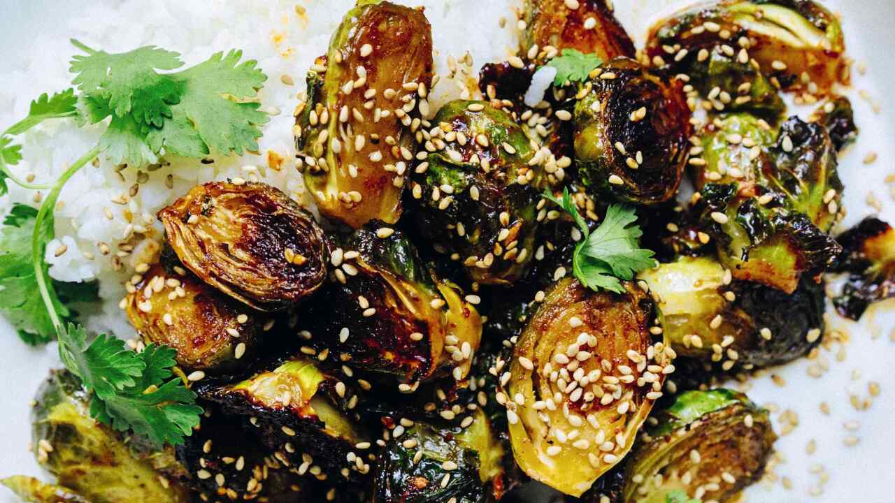 Sticky gochujang brussels sprouts