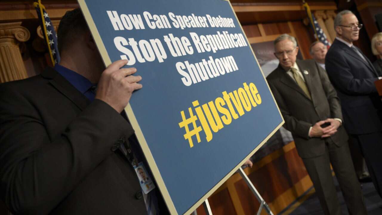 US Senators participate in a press conference in Washington