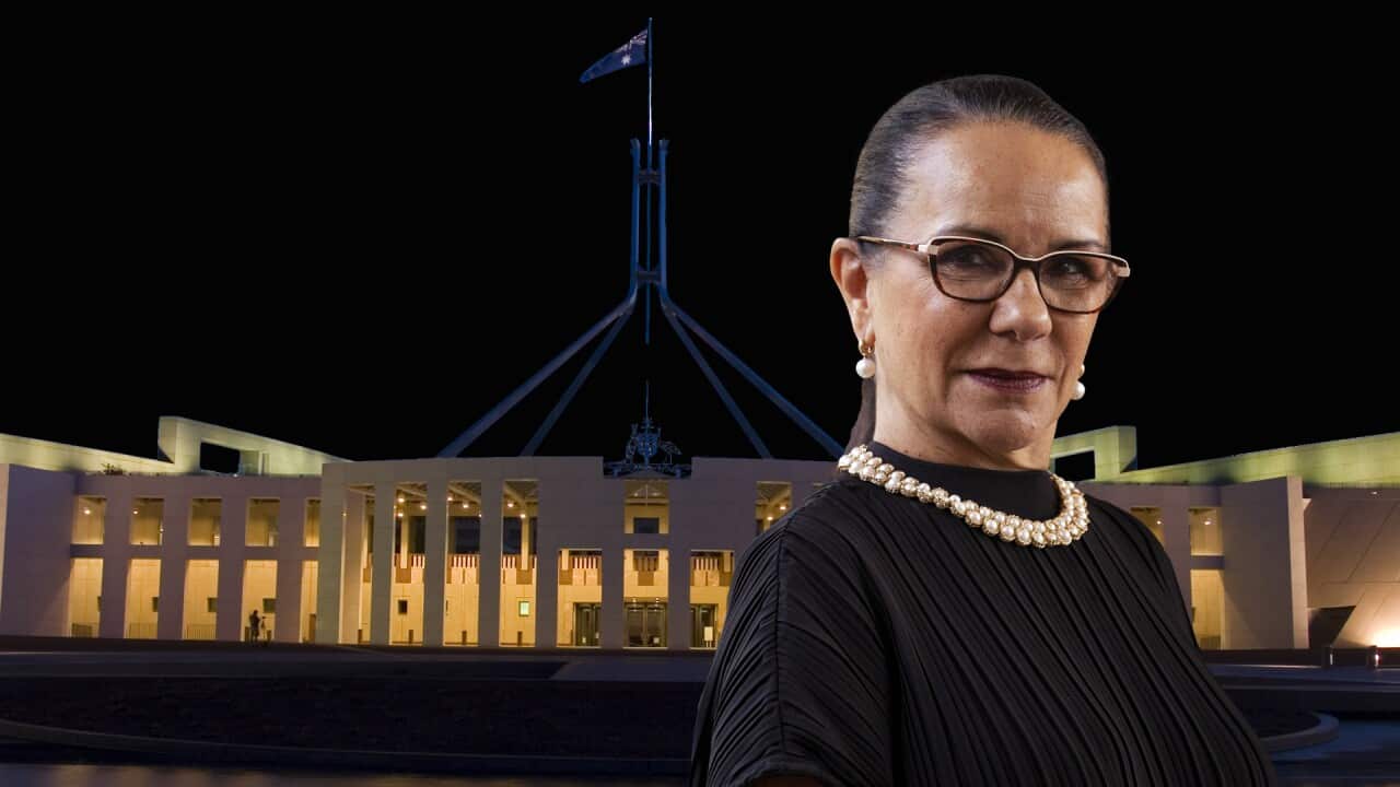 Indigenous Australians Minister Linda Burney with Parliament House in the background