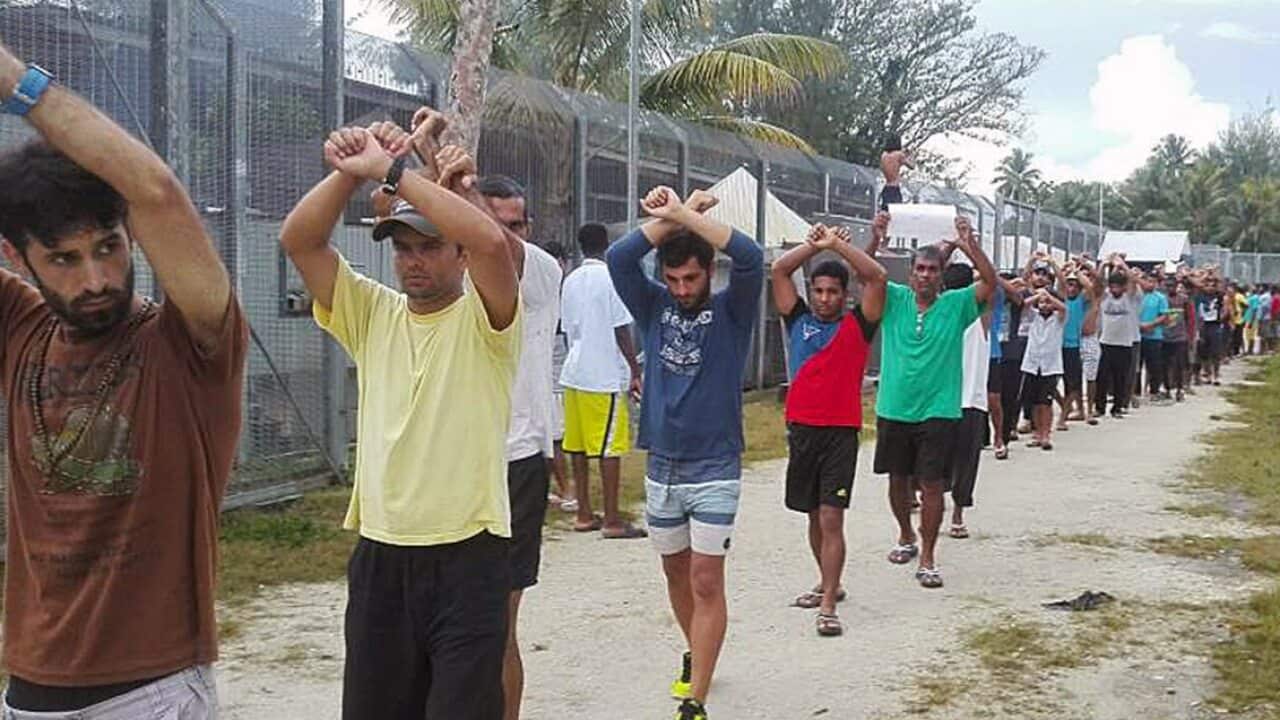 Refugees protesting at the Manus Island immigration detention centre in Papua New Guinea.