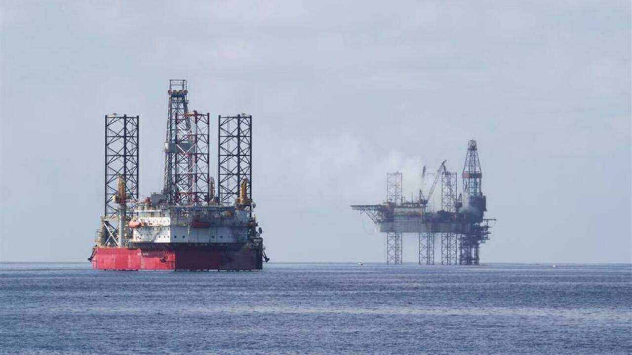 The Montara well head platform and West Atlas rig in the Timor Sea.