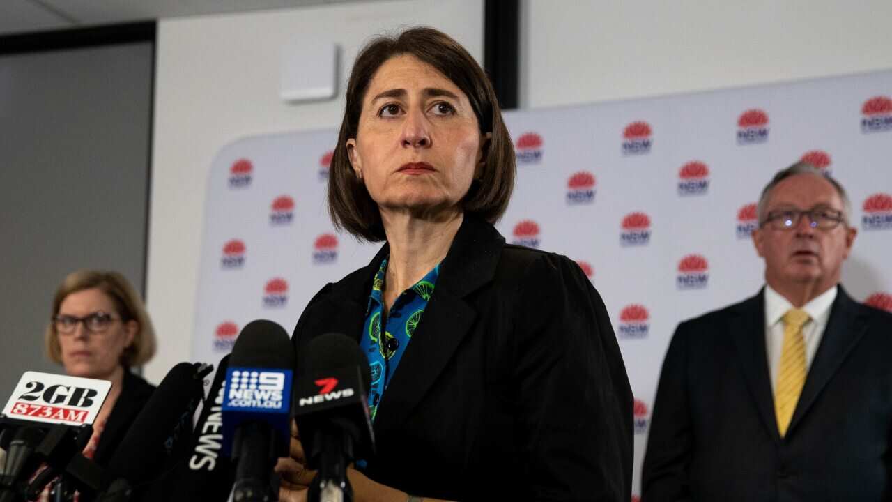 NSW Premier Gladys Berejiklian, with Chief Health Officer, Dr Kerry Chant and NSW Health Minister, Brad Hazzard