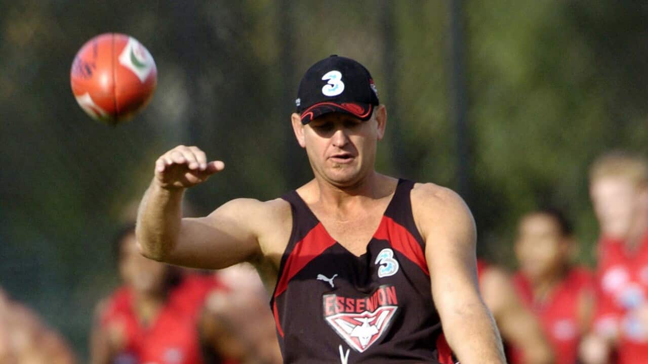 John Barnes trains with the Bombers at Windy Hill (AAP)