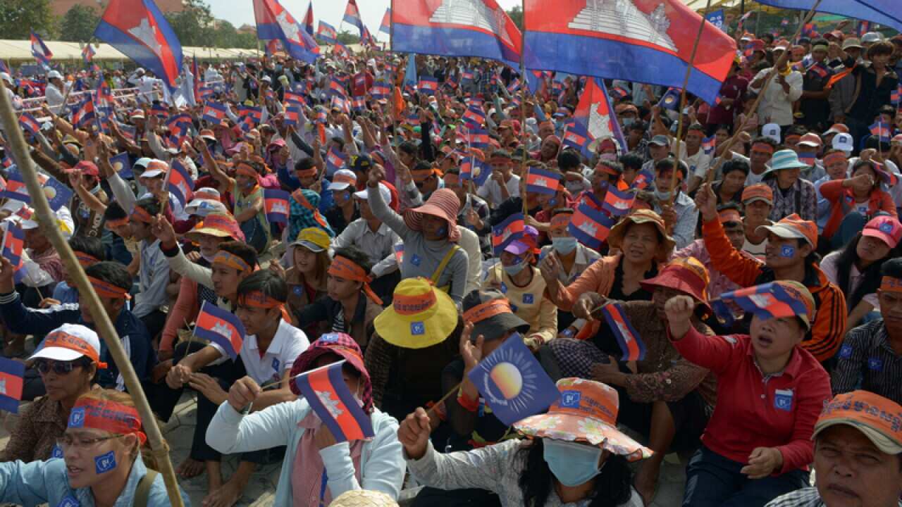 A demonstration at Democracy Park in Phnom Penh on Wednesday