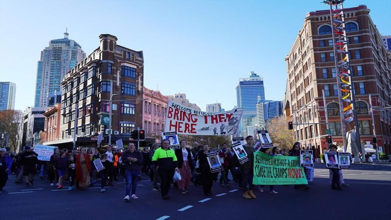A file image of a protest against detention in Sydney
