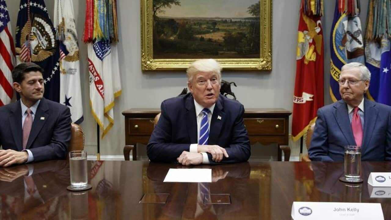 Paul Ryan, President Donald Trump and Mitch McConnell