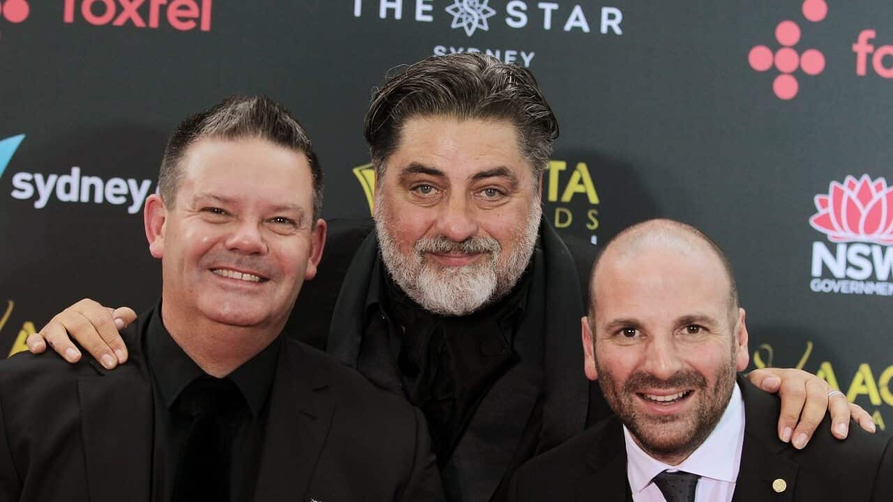 Masterchef Australia judges Gary Mehigan, Matt Preston and George Calombaris on a red carpet.