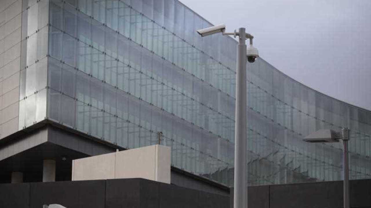 Surveillance cameras are seen outside the new ASIO headquarters in Canberra, Tuesday, May 28, 2013.