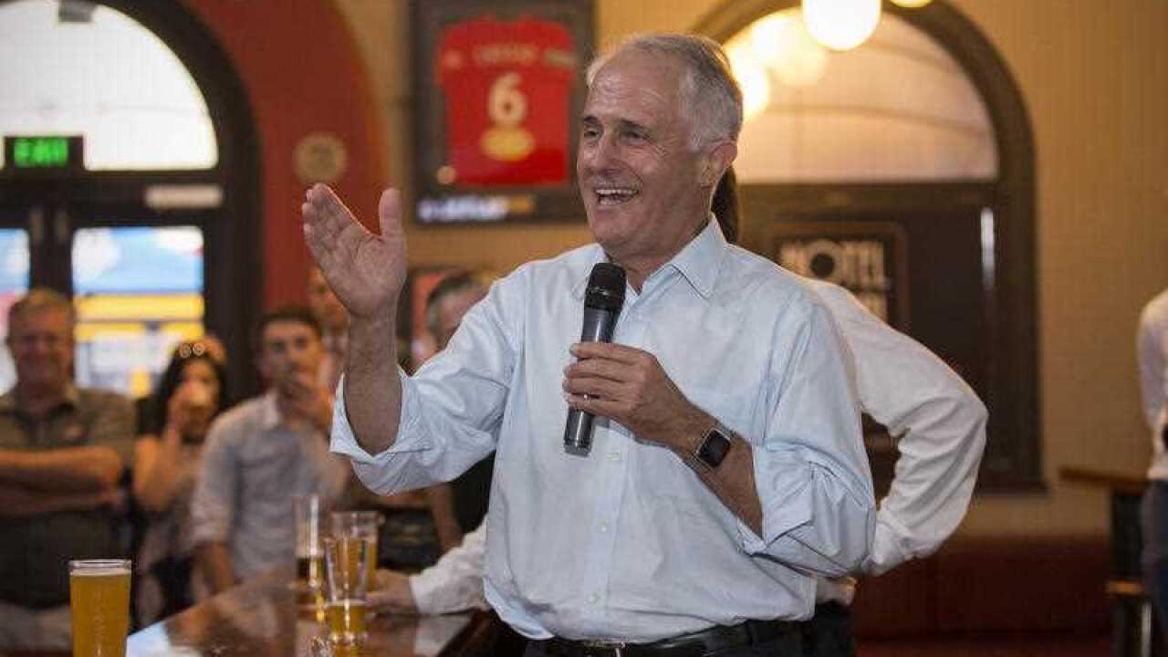 Australian Prime Minister Malcolm Turnbull takes part in a Politics in the Pub community question and answer in South Australia.