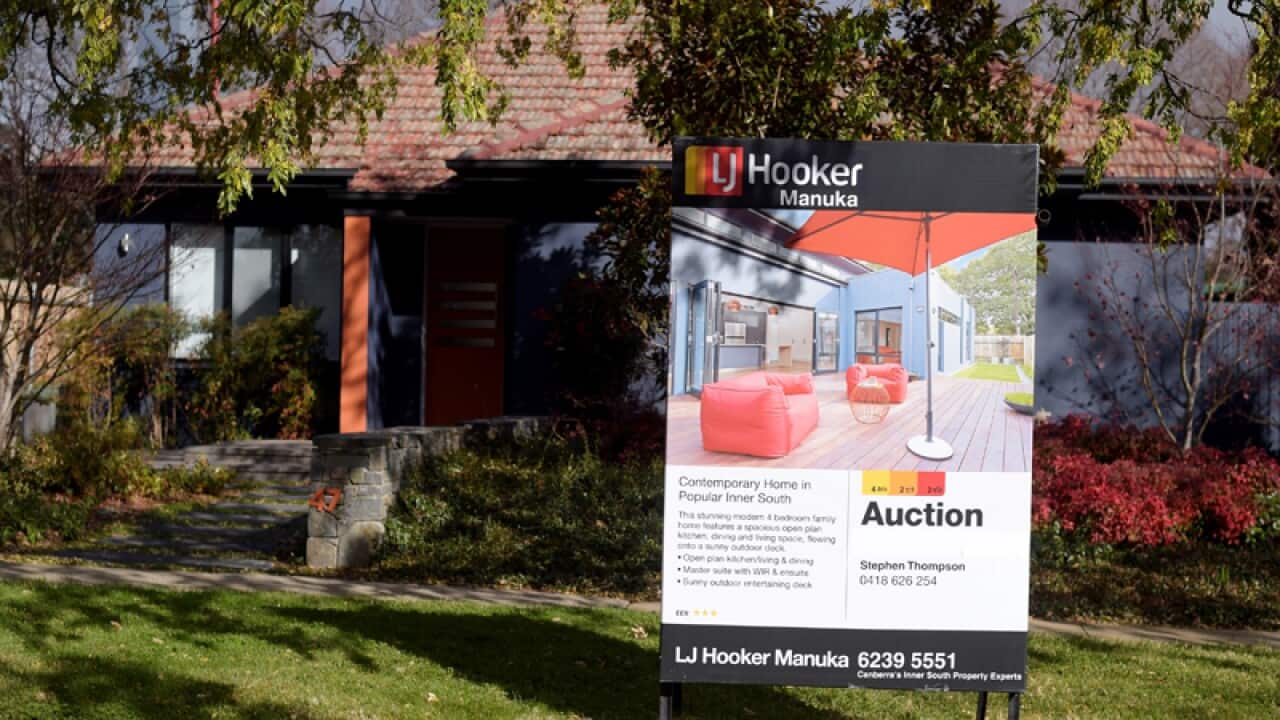 A sale sign outside a house in Canberra