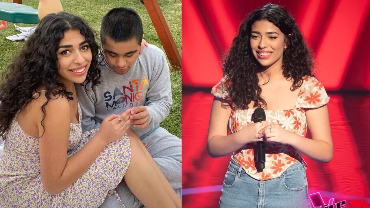 Alicia George with her brother Anthony and on stage during "The Voice".