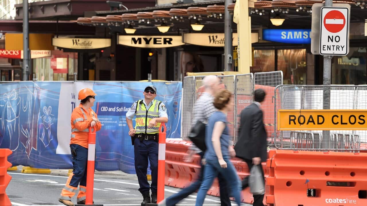 George Street is seen closed off to traffic in the Sydney CBD
