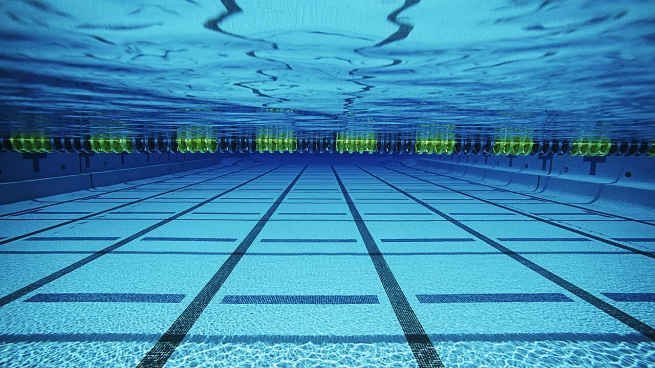 Empty swimming pool underwater view
