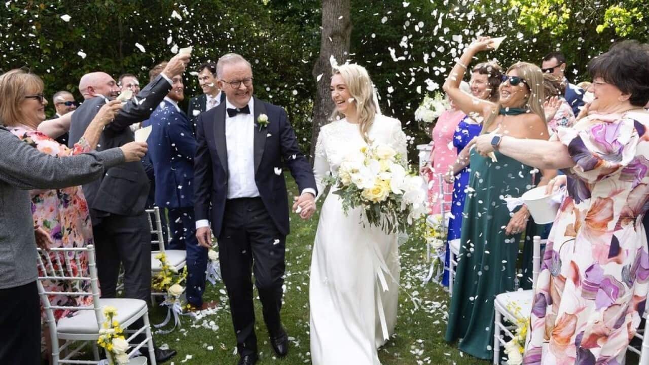 Prime Minister Anthony Albanese and fiancee Jodie Haydon at their wedding (Supplied).jpg