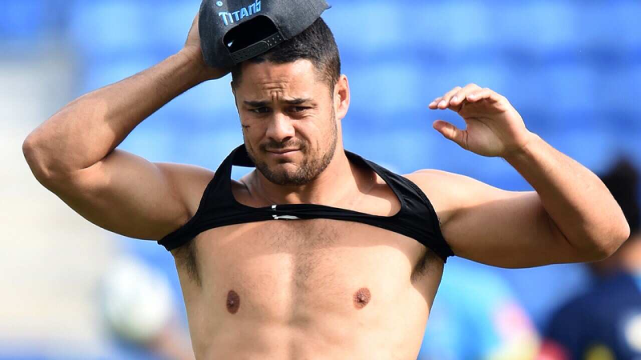 Jarryd Hayne looks on during Gold Coast Titans training