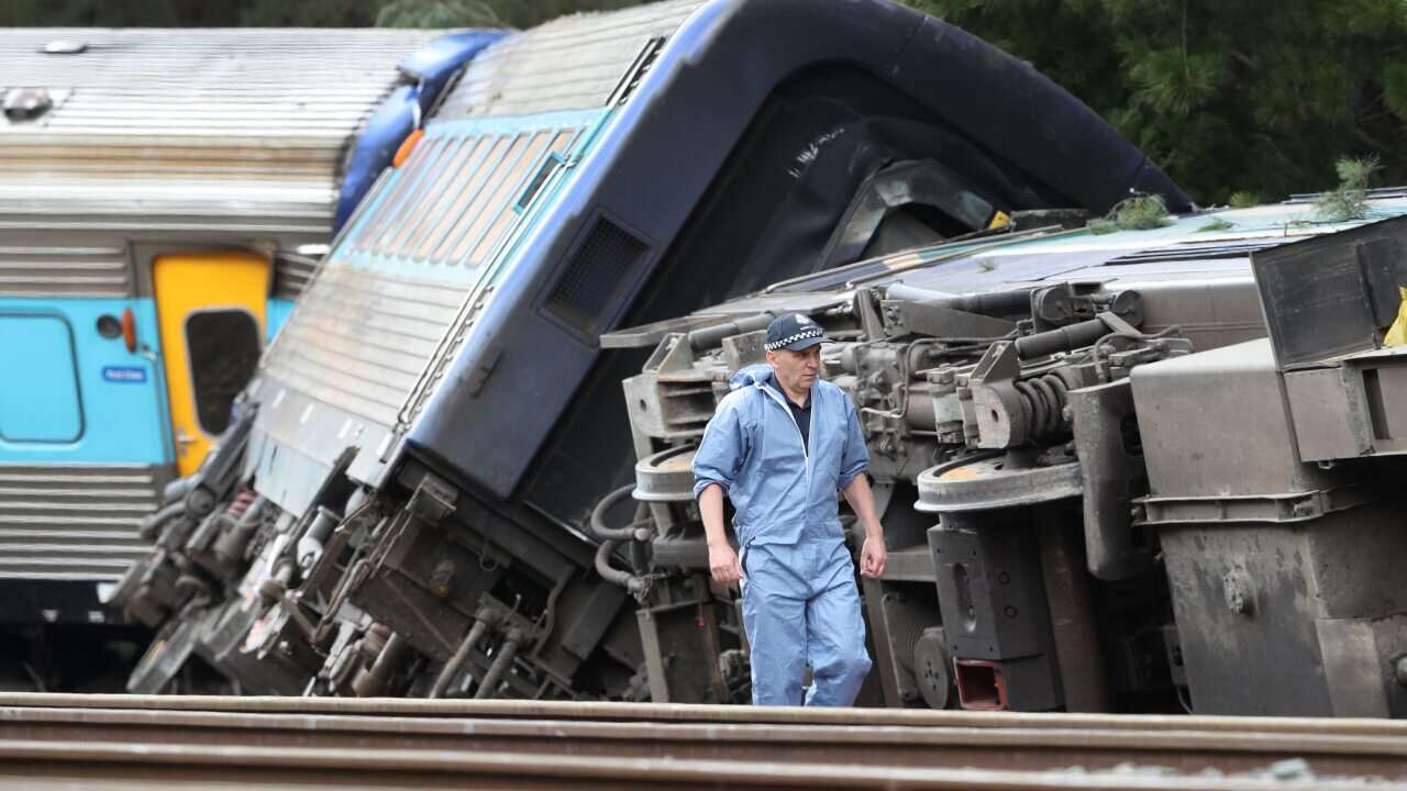 The scene of an XPT train derailment at Wallan north of Melbourne.