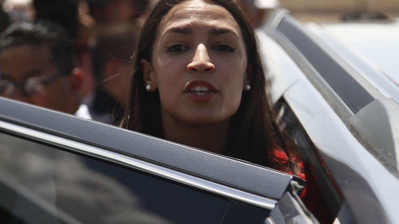 Rep. Alexandria Ocasio-Cortez, of New York, gets in an SUV after touring the inside of the Border Patrol station in Clint, Texas.