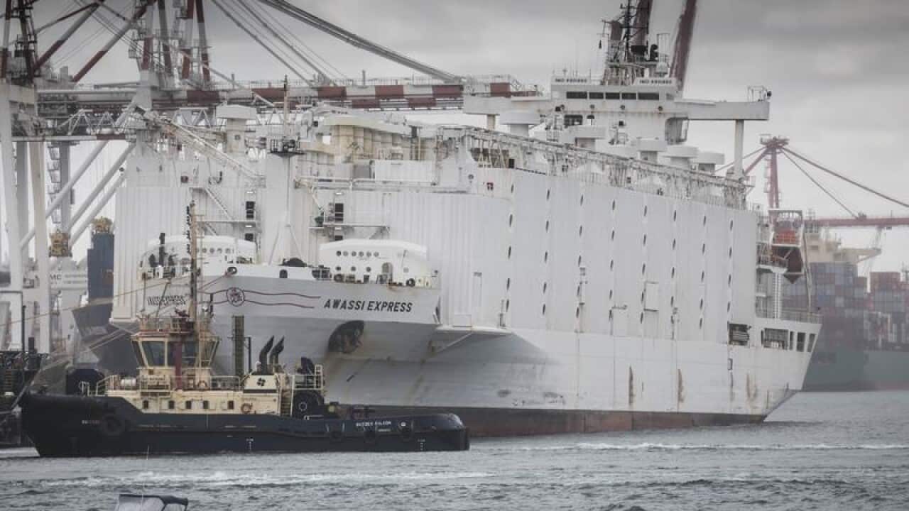 The Awassi Express in seen docked at the port of Fremantle.