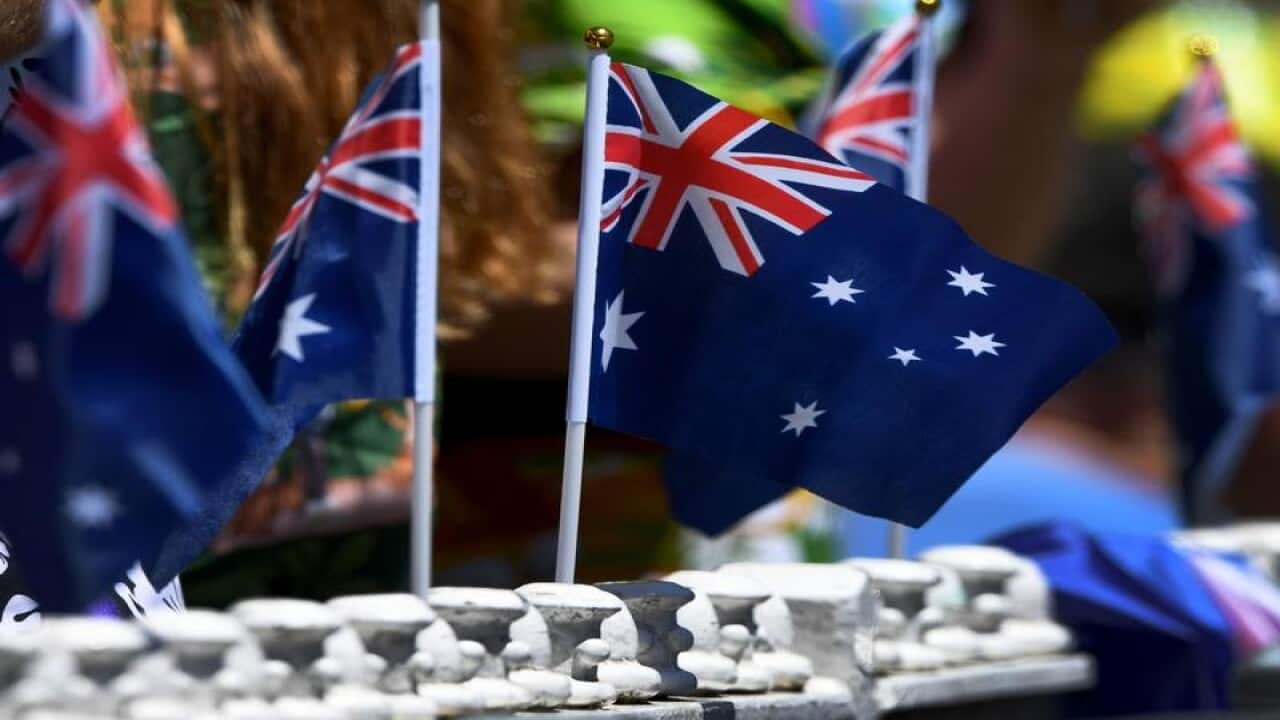 A row of miniature Australian flags.