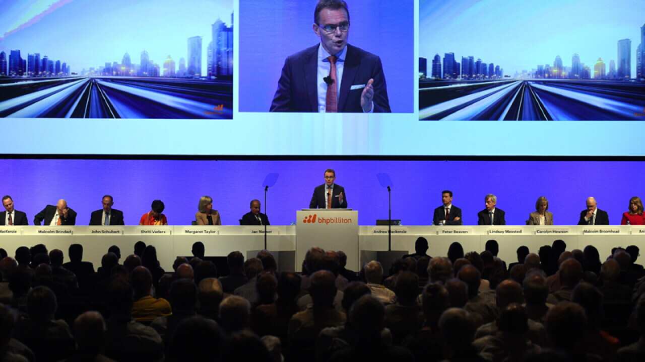BHP Billiton's CEO Andrew Mackenzie speaks during their AGM