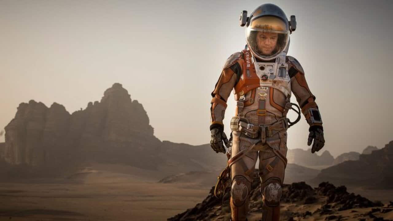 Matt Damon in a scene from the film, "The Martian." (Aidan Monaghan/20th Century Fox via AP)
