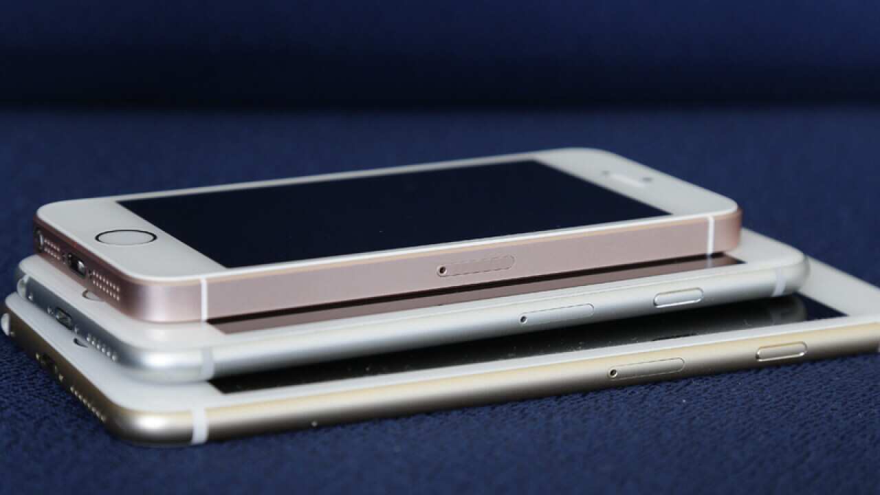 From bottom, the iPhone 6S Plus, 6S and SE