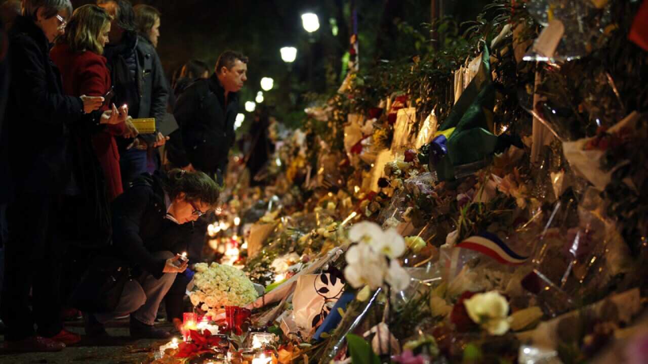 Tributes at the memorial near the Bataclan theatre in Paris