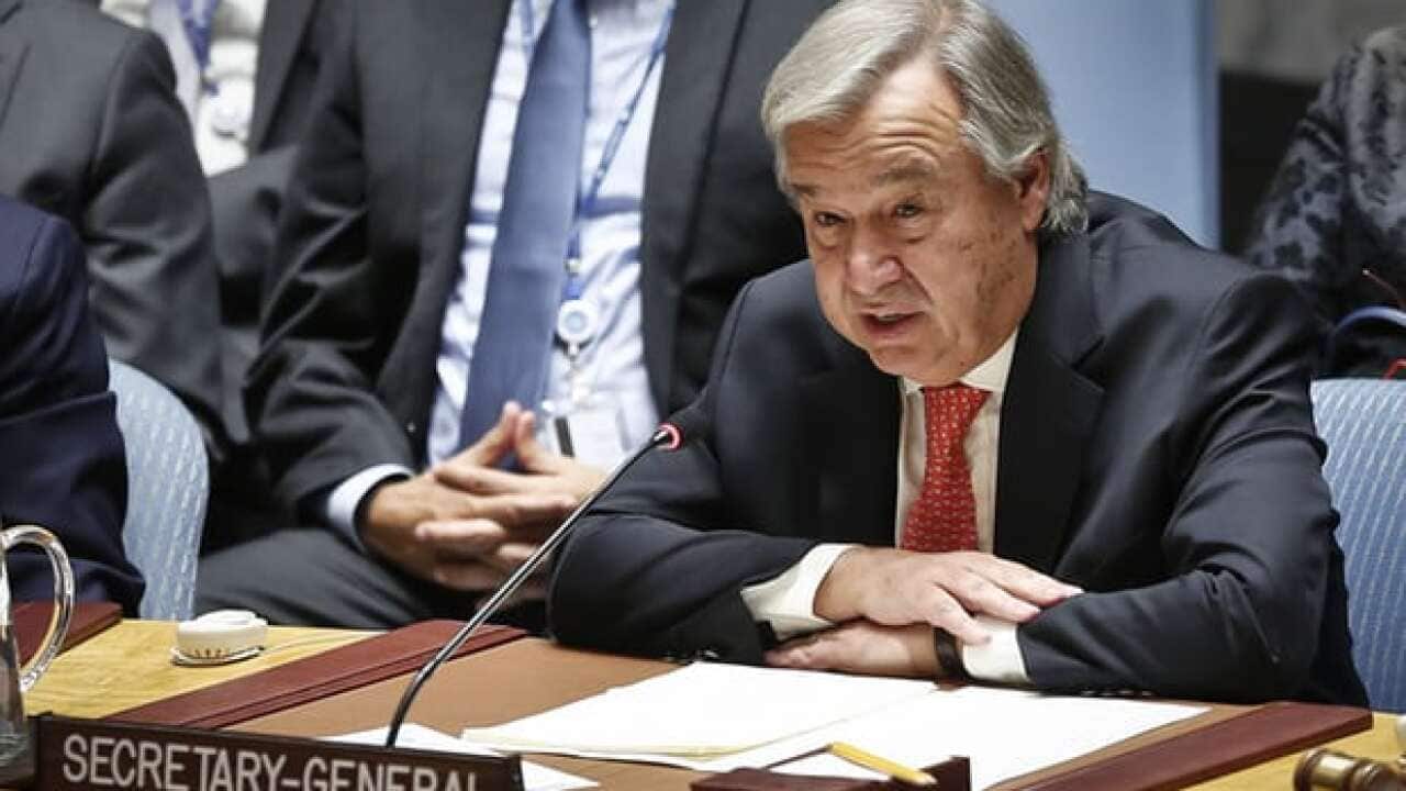 O secretário de estado das Nações Unidas, o português António Guterres na luta pela paz na Ucrânia