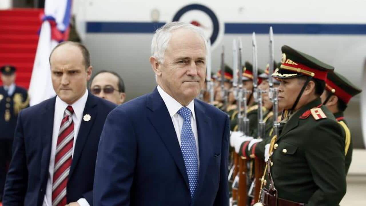 Australian Prime Minister Malcolm Turnbull arrives in Laos
