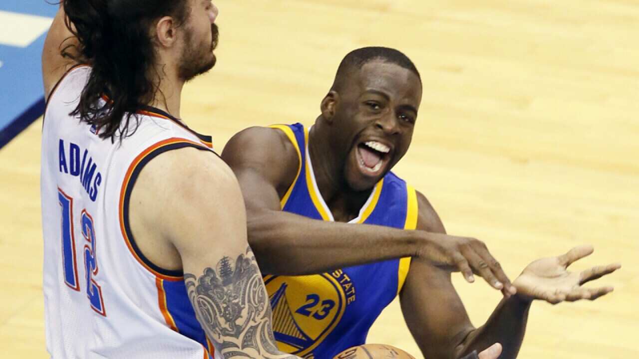 Golden State's Draymond Green and Oklahoma City's Steven Adams