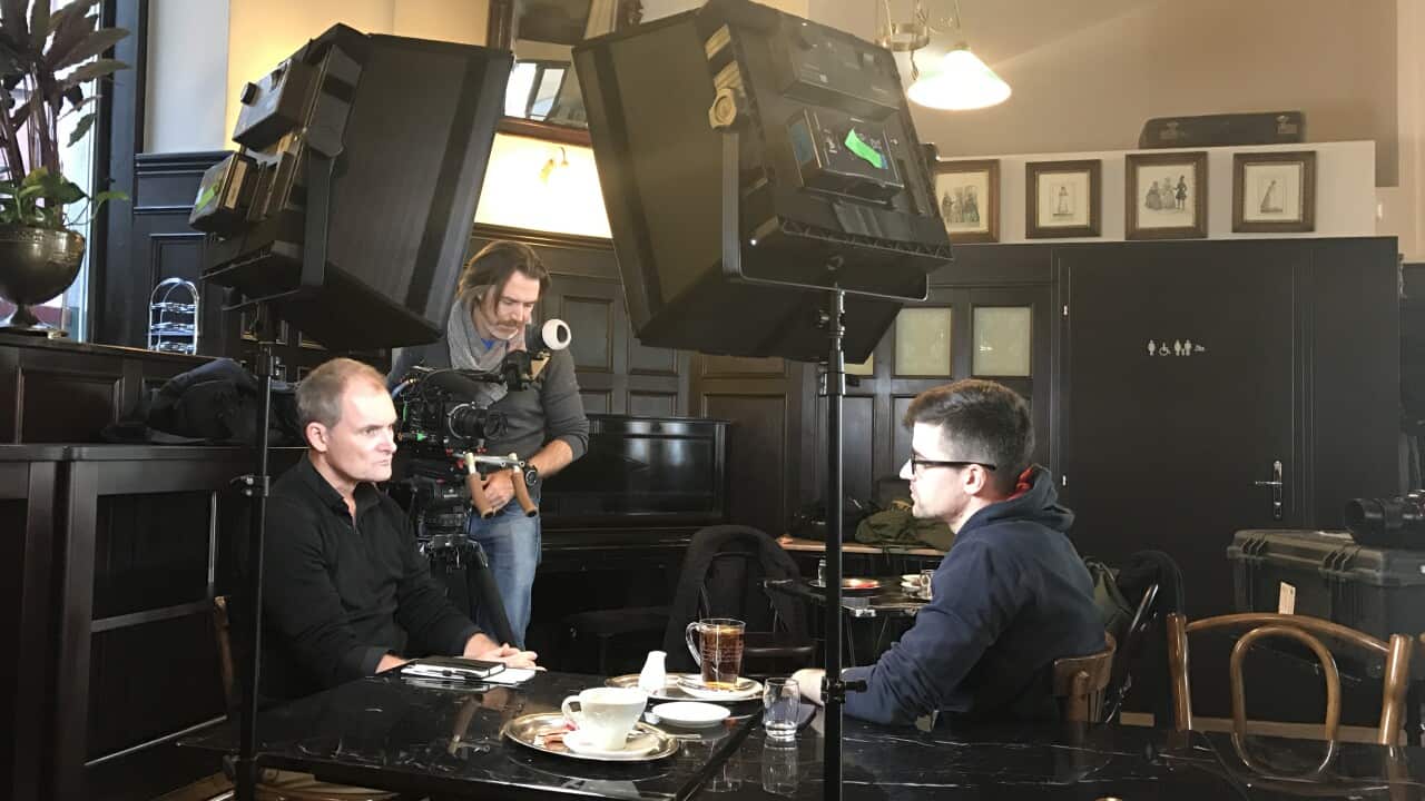 Dateline reporter Evan Williams interviews Identitarian leader Martin Sellner.