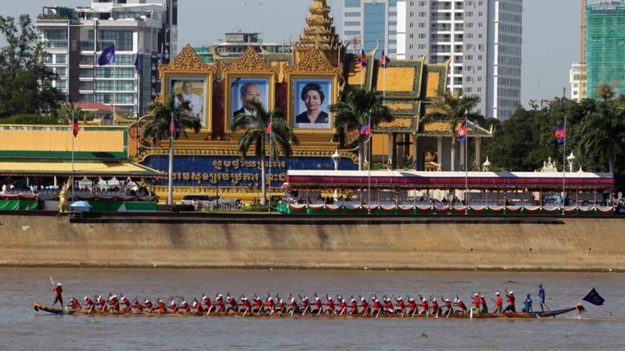 Boat racing in Water Festival in Phnom Penh, Cambodia