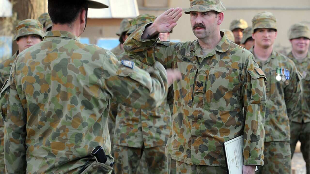 Australian soldiers during an End of Mission ceremony