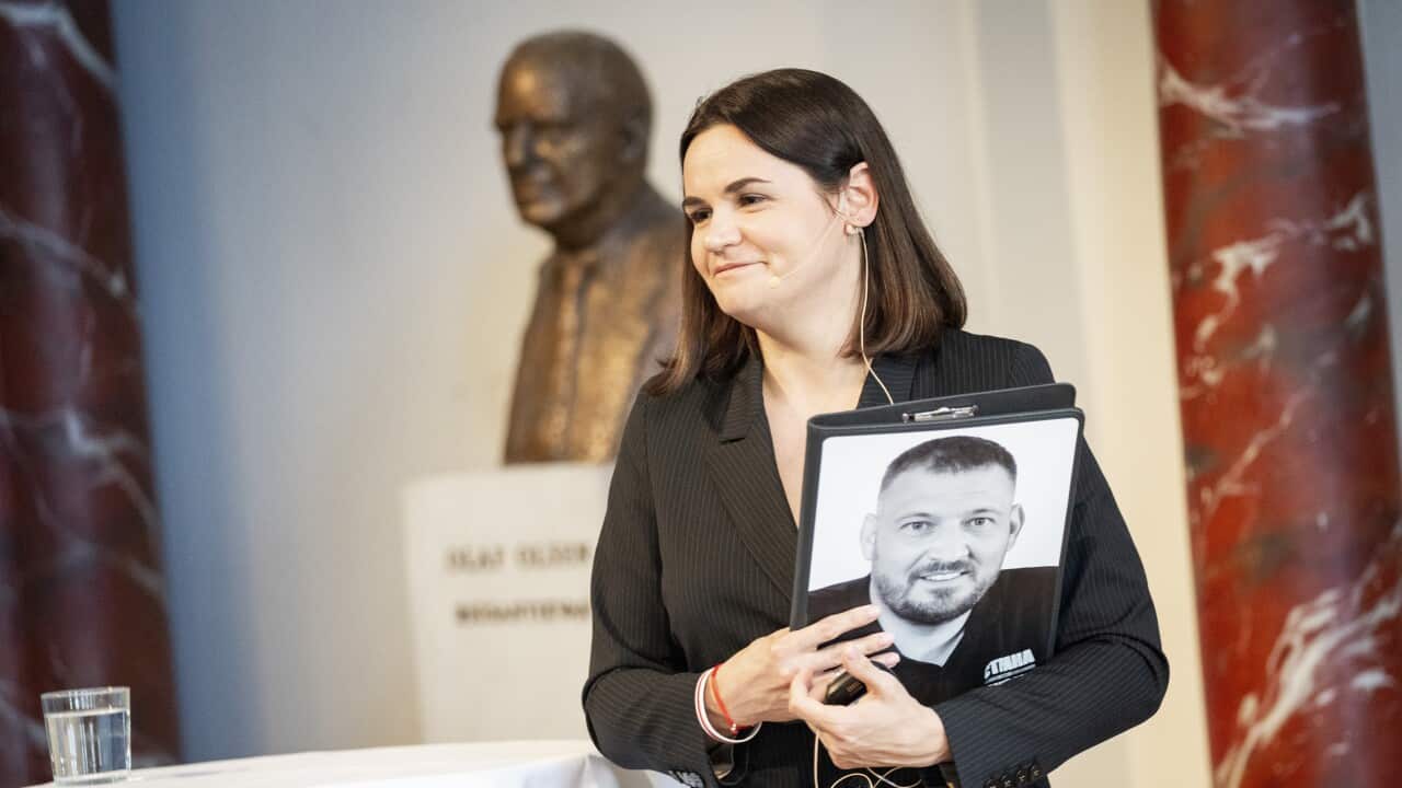 Belarussian opposition leader Svetlana Tikhanovskaya receives 'European of the Year' award in Copenhagen