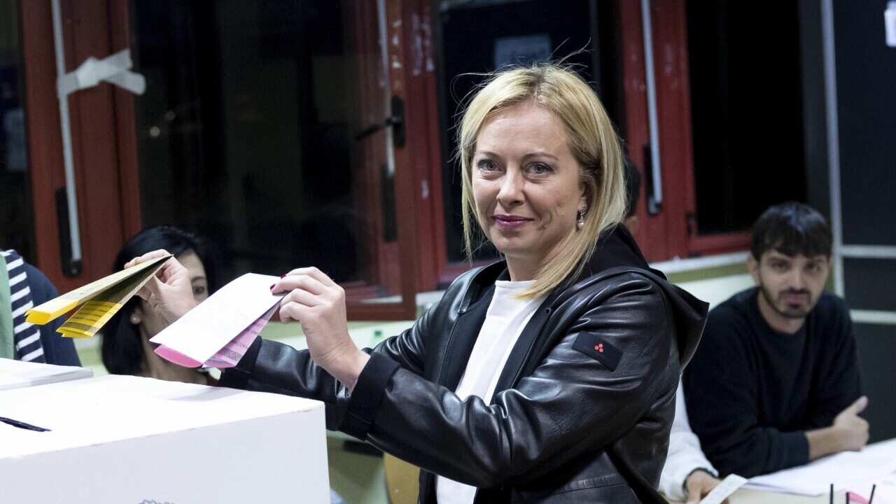Leader of Italian far-right party 'Fratelli d'Italia' (Brothers of Italy), Giorgia Meloni casts her vote