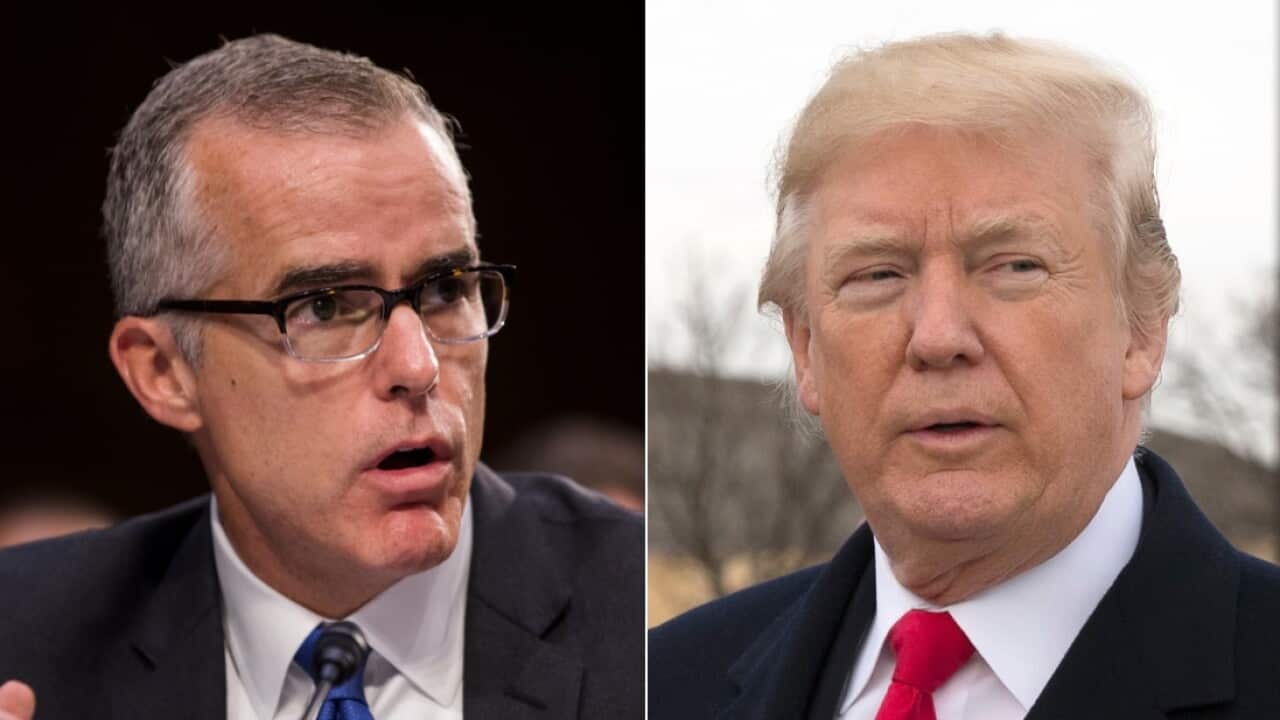 Combination image of FBI Deputy Director Andrew McCabe and US President Donald Trump 