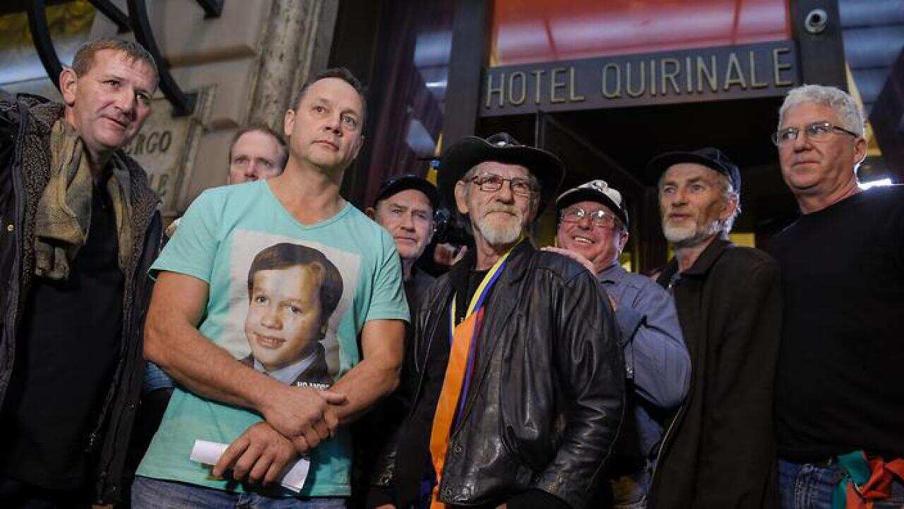 Survivors of child abuse by Catholic clergy in Australia, answer to media, at the Quirinale hotel in Rome on March 2, 2016. (Getty)