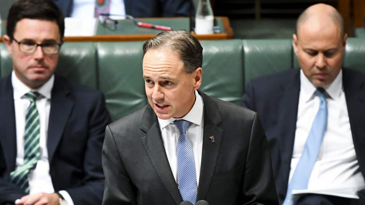 Australian Health Minister Greg Hunt speaks during House of Representatives Question Time at Parliament House in Canberra, Thursday, June 17, 2021. (AAP Image/Lukas Coch) NO ARCHIVING