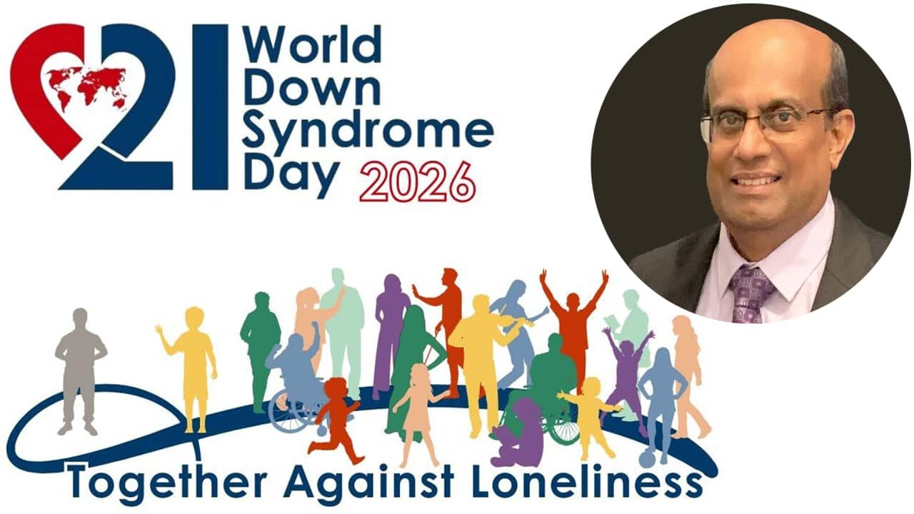 World Down Syndrome Day theme by Down Syndrome International. Inset: Sydney-based paediatrician Dr Mithran Coomarasamy