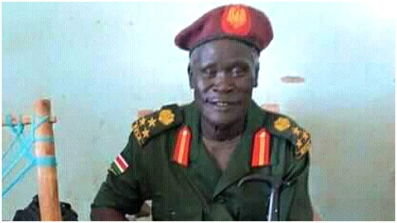 Singer Deng Kuot Thiec in his military uniform