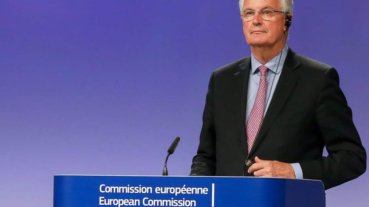 Michel Barnier at a Brexit press conference in Belgium