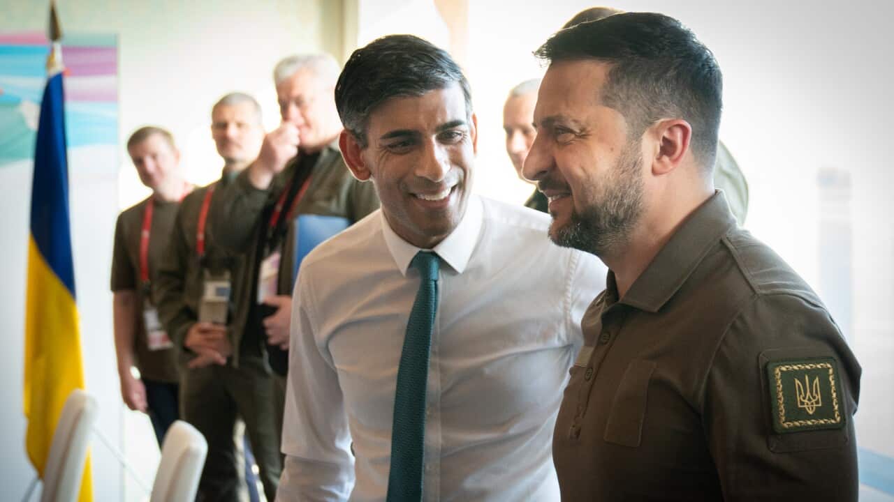 Prime Minister Rishi Sunak and Ukraine President Volodymyr Zelensky meet during the G7 Summit in Hiroshima