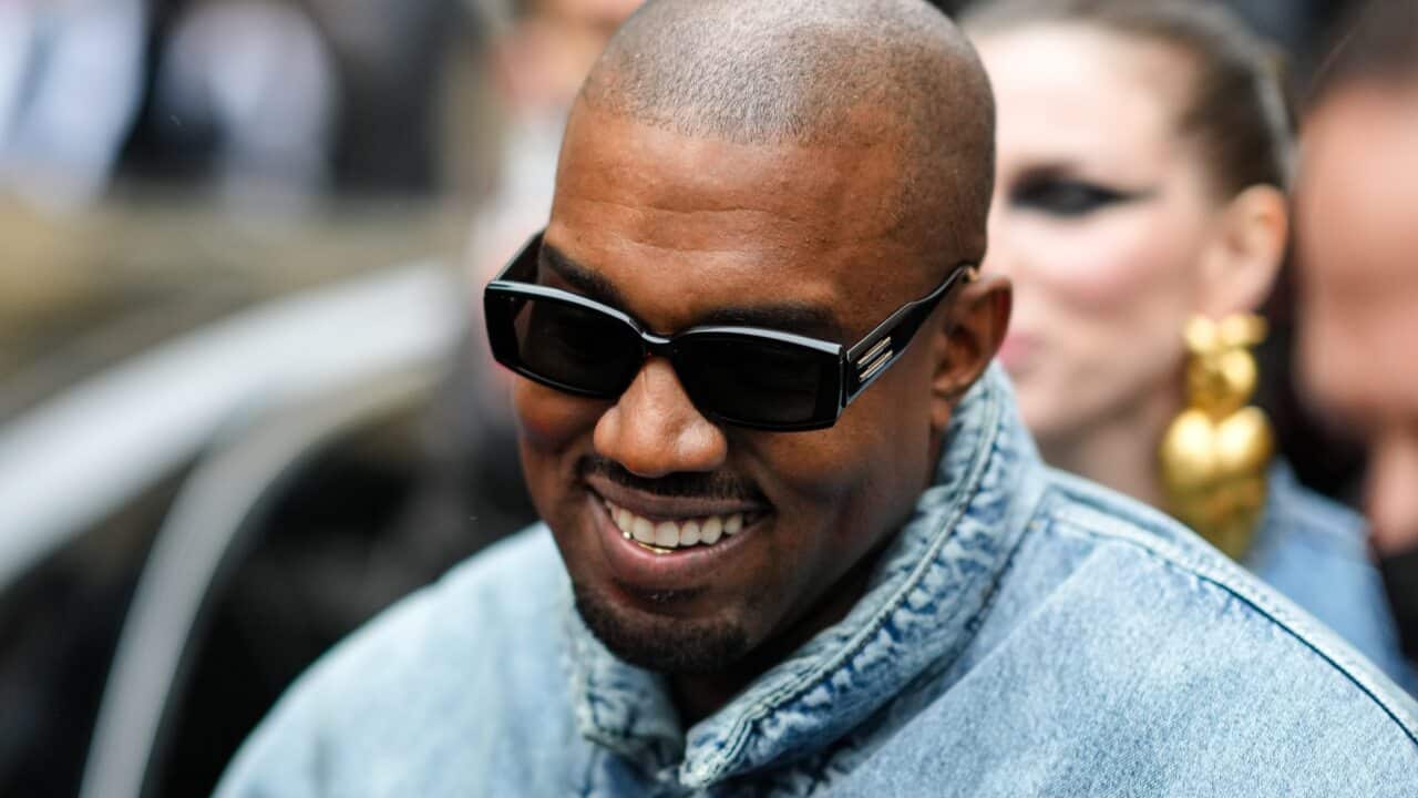 Kanye attends Paris Fashion Week on 23 January 2022.