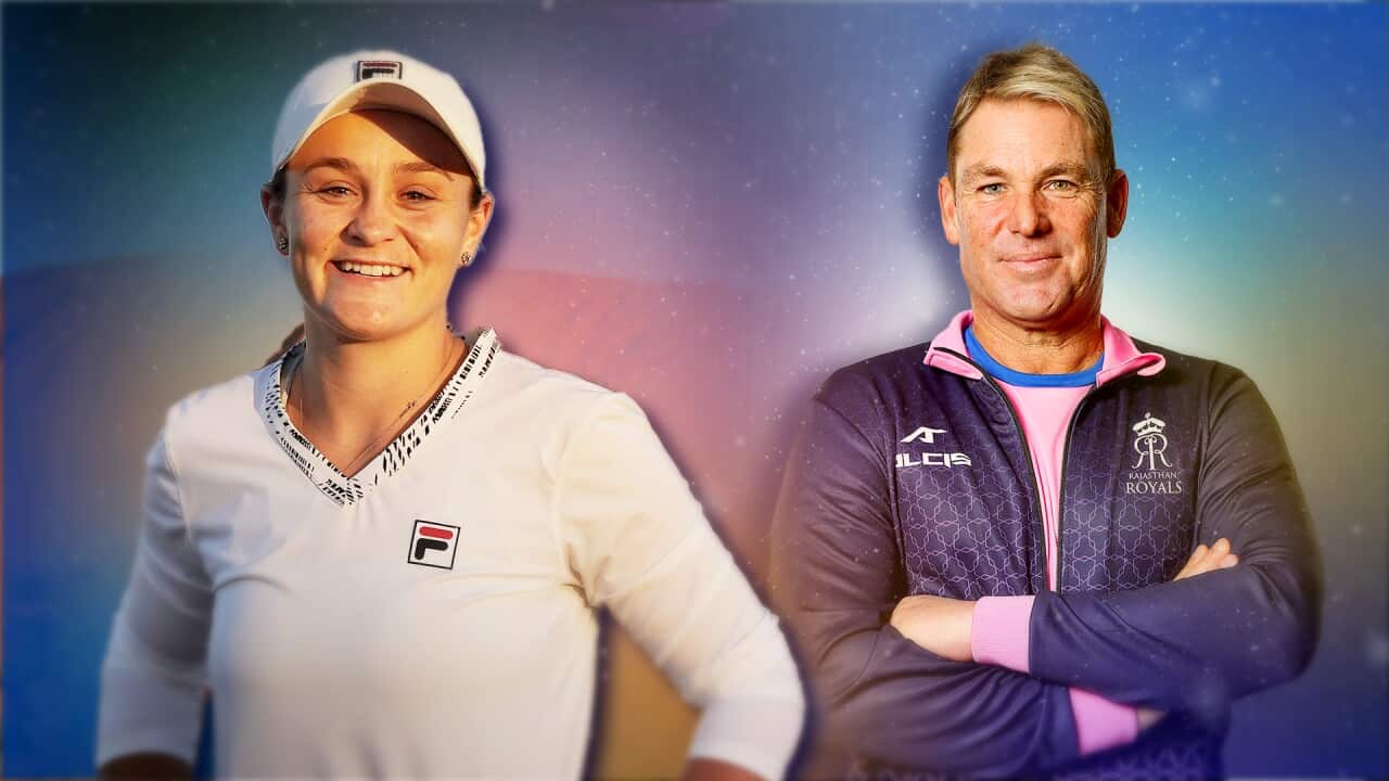 A composite image of Ash Barty and Shane Warne side by side.