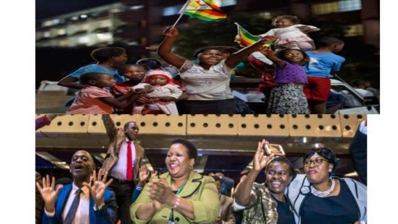 Celebrations on the streets of Harare, Zimbabwe (AAP)