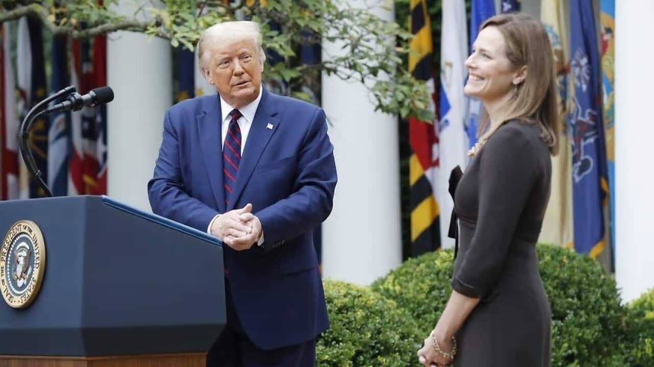 US President Donald Trump introduces Judge Amy Coney Barrett as his nominee to be an Associate Justice of the Supreme Court