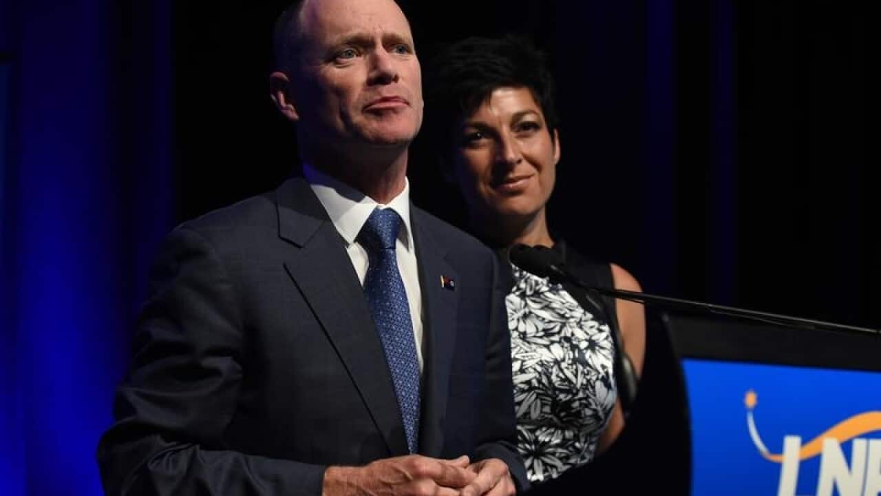 Campbell Newman with his wife Lisa conceding defeat.