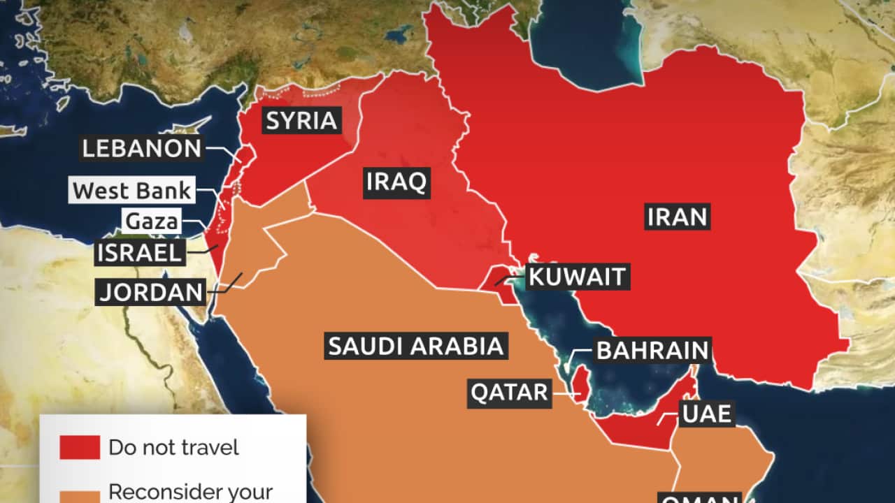 A map with a key depicting the Middle East region.