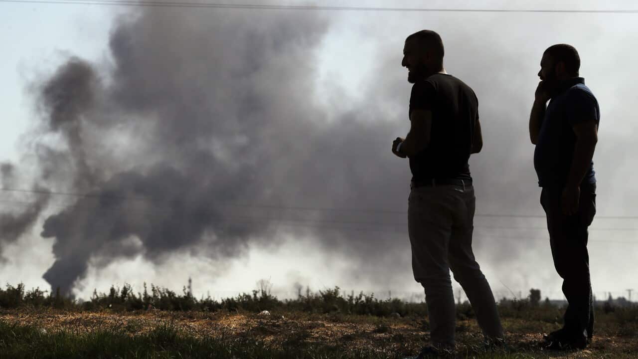 Smoke billows from targets inside Syria on 10 October.